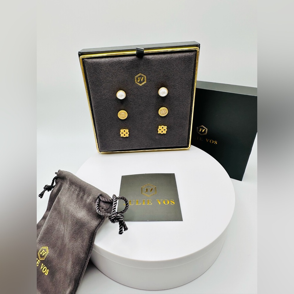 Authentic Luxury Minimalist Elegant Classic Julie Vos Three Stud Earrings Set - Picture 5 of 17